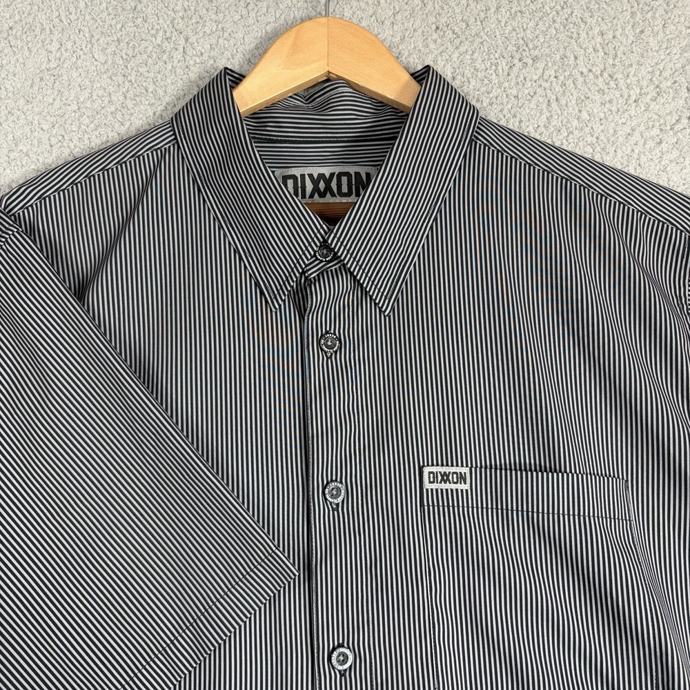 Dixxon Benny Shirt Mens 2XL Gray Black Pinstripe Short Sleeve Button Stretch
